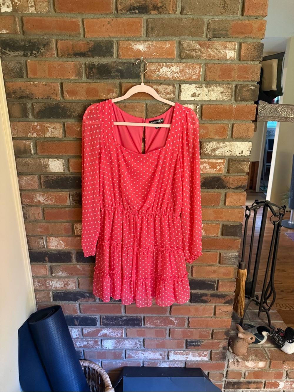 Women's Pink Polka Dot Tiered Long Sleeve Dress
